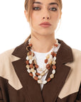 Collana multi filo con pietre in acrilico tono beige - Mya Accessories