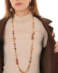 Collana lunga con pietre semidure beige ed arancio - Mya Accessories
