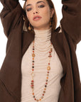 Collana lunga con pietre semidure beige ed arancio - Mya Accessories