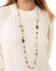 Collana lunga con pietre semidure beige e verdi - Mya Accessories