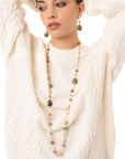 Collana lunga con pietre semidure beige e verdi - Mya Accessories