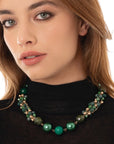 Collana girocollo con pietre in vetro ed acrilico tono verde - Mya Accessories