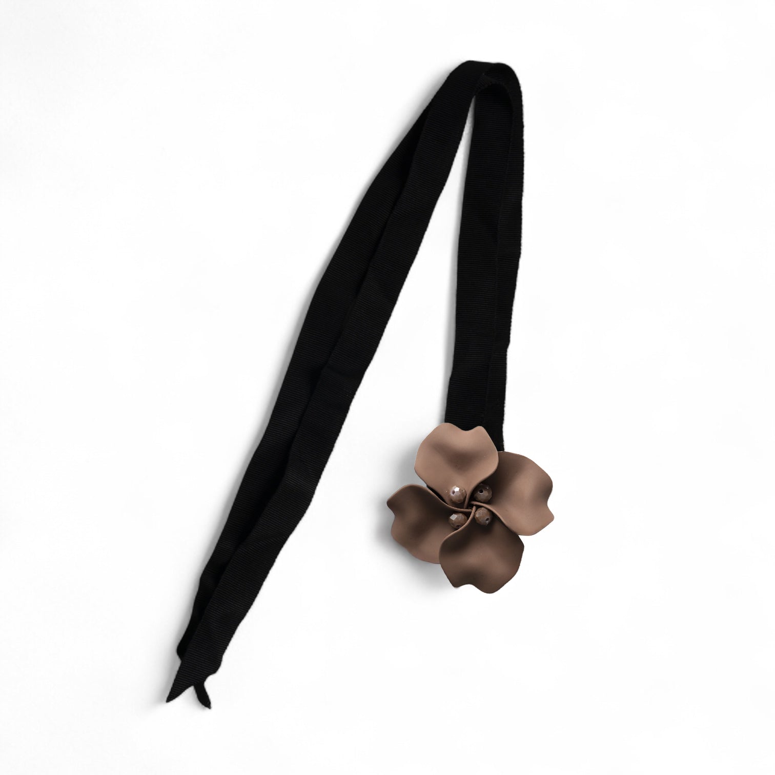 Chocker in tessuto nero con fiore beige - Mya Accessories
