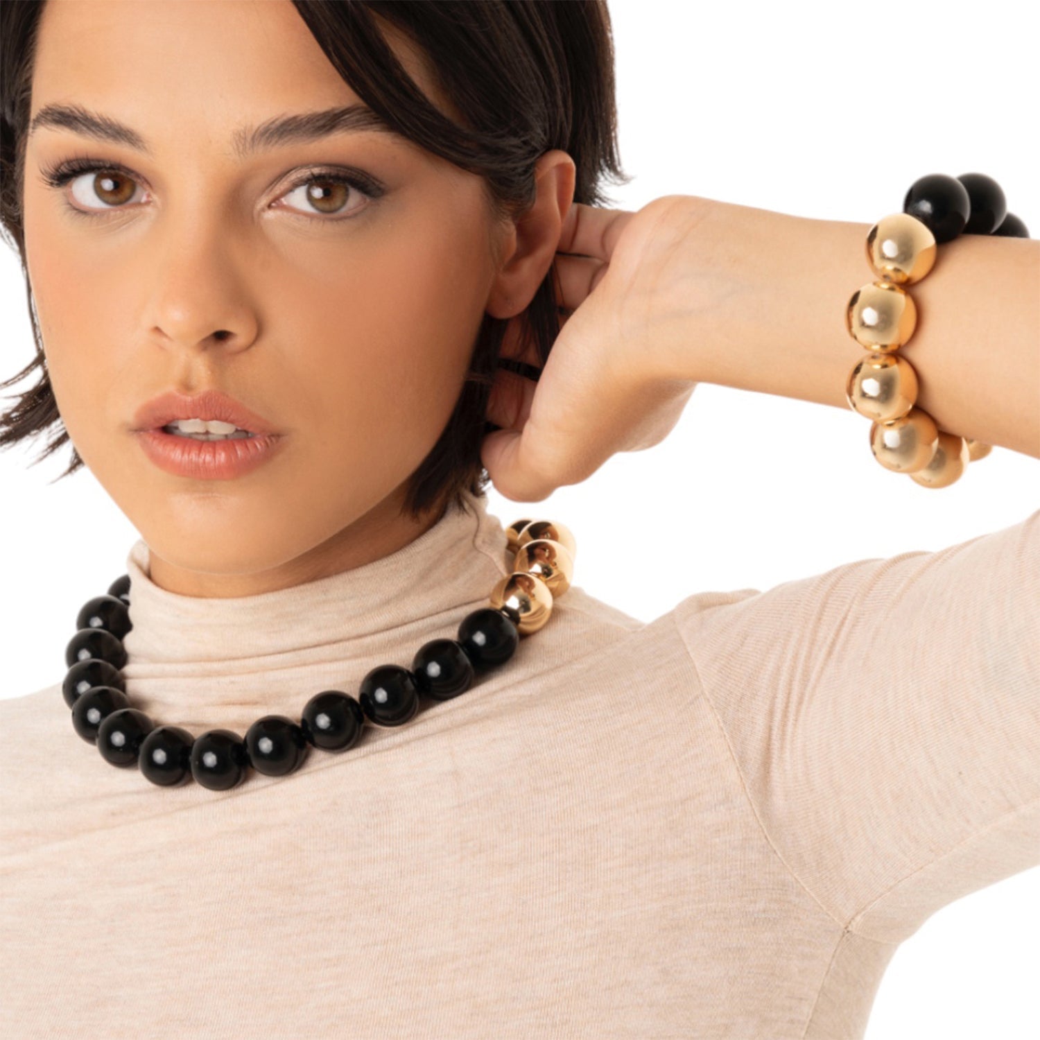 Collana girocollo con sfere di colore nere ed oro - Mya Accessories
