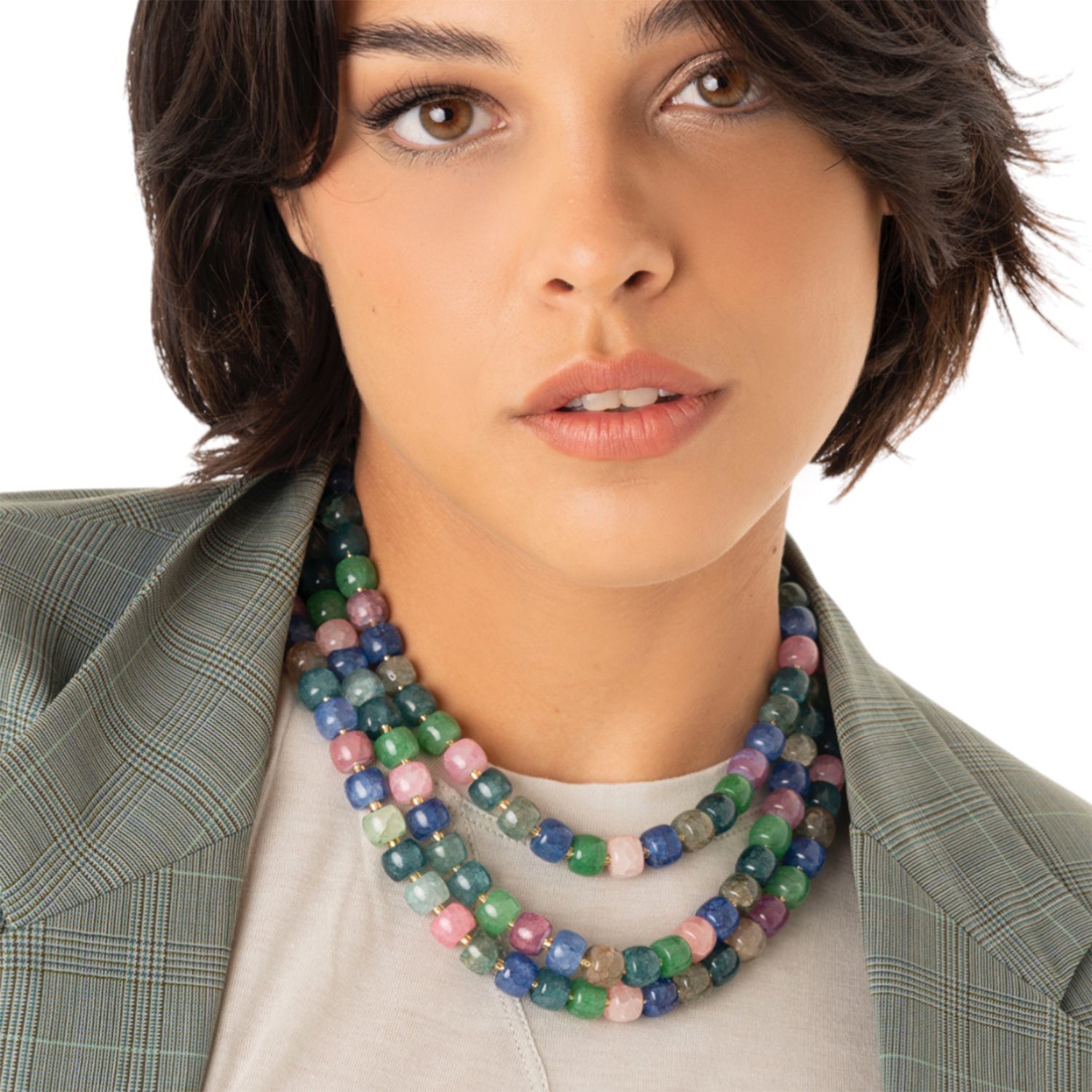 Collana girocollo multi filo con pietre circolari in vetro multicolore - Mya Accessories