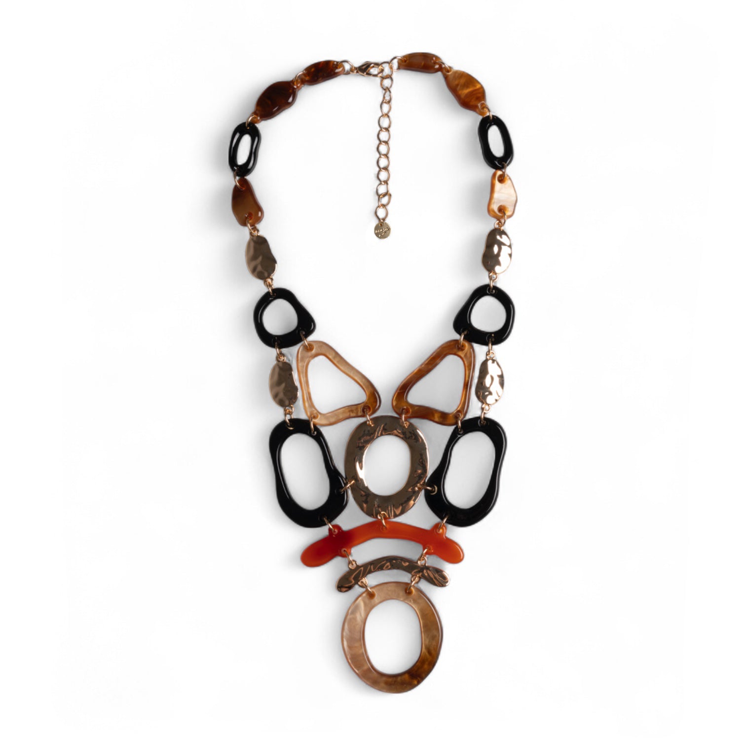 Collana con forme geometriche pendenti in metallo ed acrilico tono marrone - Mya Accessories