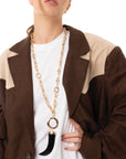 Collana lunga a catena in metallo con corno in resina nero - Mya Accessories