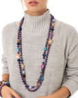 Collana lunga con pietre in acrilico e vetro tono viola - Mya Accessories