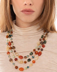 Collana a tre fili con pietre in acrilico e vetro tono arancio/beige - Mya Accessories
