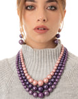 Collana girocollo a tre fili di sfere in acrilico tono viola - Mya Accessories