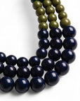 Collana a tre fili con sfere in acrilico blu, verde e senape - Mya Accessories