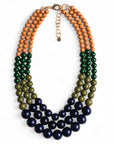 Collana a tre fili con sfere in acrilico blu, verde e senape - Mya Accessories