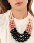 Collana a tre fili con sfere in acrilico nere, rosa e bianche - Mya Accessories
