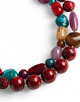 Collana girocollo doppio filo con pietre in vetro ed acrilico multi rosse - Mya Accessories