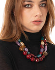 Collana girocollo doppio filo con pietre in vetro ed acrilico multi rosse - Mya Accessories