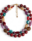 Collana girocollo doppio filo con pietre in vetro ed acrilico multi rosse - Mya Accessories