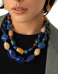 Collana girocollo a due linee con pietre in acrilico tono blu - Mya Accessories