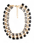 Collana girocollo a tre linee con pietre in vetro sui toni del nero, grigio e topazio - Mya Accessories