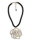 Collana girocollo a laccio nero con pendente a forma di rosa in metallo satinato - Mya Accessories