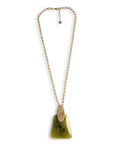 Collana lunga a catena con pendente geometrico in resina verde - Mya Accessories