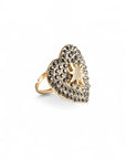 Anello regolabile in metallo con base a cuore, con pietre in vetro grigie - Mya Accessories