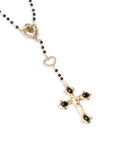 Collana a rosario con pietre in acrilico nere e pendente a croce in metallo - Mya Accessories