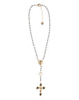 Collana a rosario con pietre in acrilico nere e pendente a croce in metallo - Mya Accessories