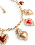 Collana girocollo a catena con charms pendenti in metallo con cuori sacri smaltati tono rosso - Mya Accessories