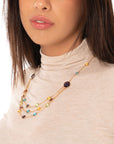 Collana girocollo multifilo a catena sottile con pietre in vetro multicolore - Mya Accessories