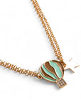 Collana girocollo a due fili con catena sottile e pendente a mongolfiera smaltata verde acqua ed oro - Mya Accessories