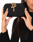 Borsa in tessuto nero con chiusura a serpente in metallo - Mya Accessories