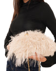 Borsa clutch a pelo lungo morbida beige - Mya Accessories