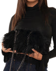 Borsa clutch a pelo lungo morbida nera - Mya Accessories