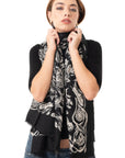 Sciarpa in lana nera con stampa bianca - Mya Accessories