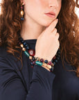 Bracciale elastico a due fili con pietre in acrilico blu e viola - Mya Accessories