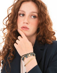 Bracciale elastico multi filo con pietre in vetro tono verde - Mya Accessories