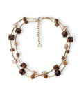 Collana girocollo a due fili con pietre a cubo in resina animalier tono beige - Mya Accessories