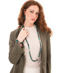 Collana lunga con sfere in acrilico e resina animalier sui toni del petrolio - Mya Accessories