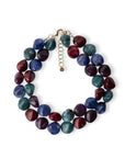 Collana girocollo a due fili con pietre grandi in acrilico tono rosso e blu - Mya Accessories