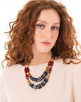 Collana multi fili con pietre in acrilico e resina tono blu - Mya Accessories