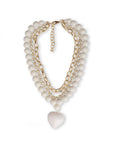 Collana a due fili con pietre in acrilico e vetro, pendente a cuore bianco - Mya Accessories