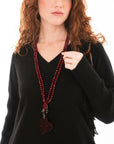 Collana lunga a due fili con pietre in vetro bordeaux e pendente a cuore - Mya Accessories