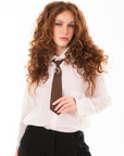 Cravatta marrone elastica con spilla in vetro multicolore - Mya Accessories