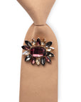 Cravatta elastica cammello con spilla in vetro multicolore - Mya Accessories
