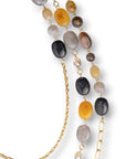 Collana lunga multi filo a catena con mix di pietre in acrilico tono nero e giallo - Mya Accessories