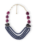 Collana multi filo con mix di pietre in resina ed acrilico tono blu e viola - Mya Accessories