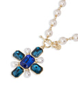 Collana girocollo con sfere in vetro e pendente a croce tono blu - Mya Accessories