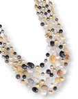 Collana girocollo multi filo con pietre in acrilico e vetro tono beige e nero - Mya Accessories