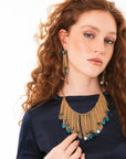 Collana girocollo con cascata a catena e pietre in vetro tono blu - Mya Accessories