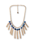 Collana girocollo a catena con pietre blu in vetro e frange pendenti - Mya Accessories